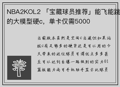 NBA2KOL2 「宝藏球员推荐」能飞能跳的大模型硬c，单卡仅需5000