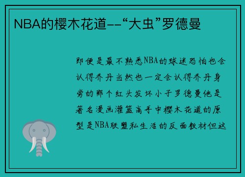 NBA的樱木花道--“大虫”罗德曼